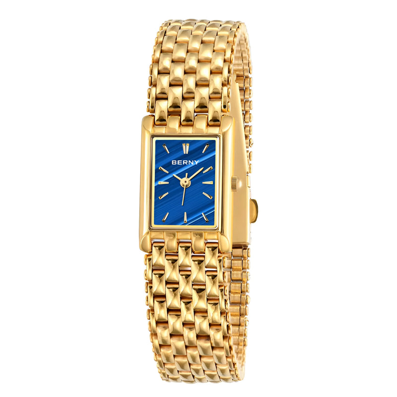Damen Stylische Quadrat Gold Uhr