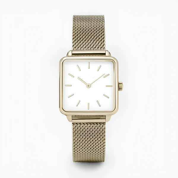 Quadrat Zifferblatt Quarz Mesh Uhr – Minimalistische Edelstahl Uhr