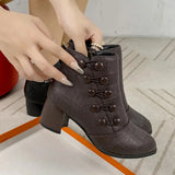 Moderne High-Heeled Leder Stiefeletten