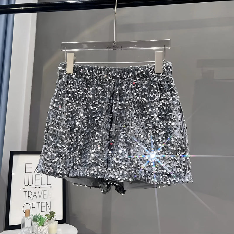 Strahlende Pailletten High-Waist Shorts