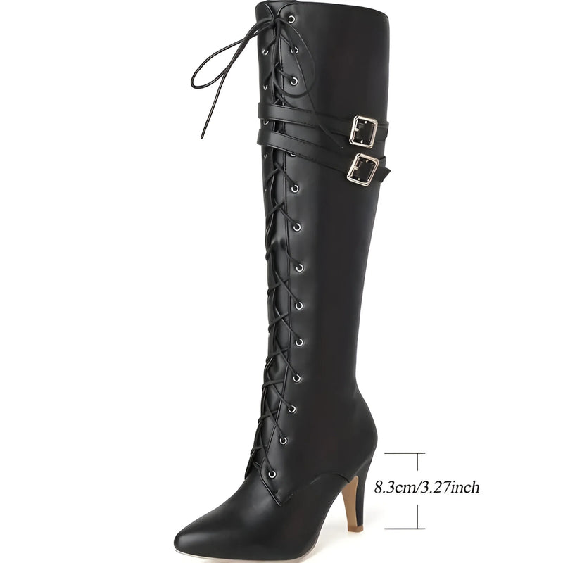 Damen Kniehohe Schnürstiefel mit Seitenreißverschluss