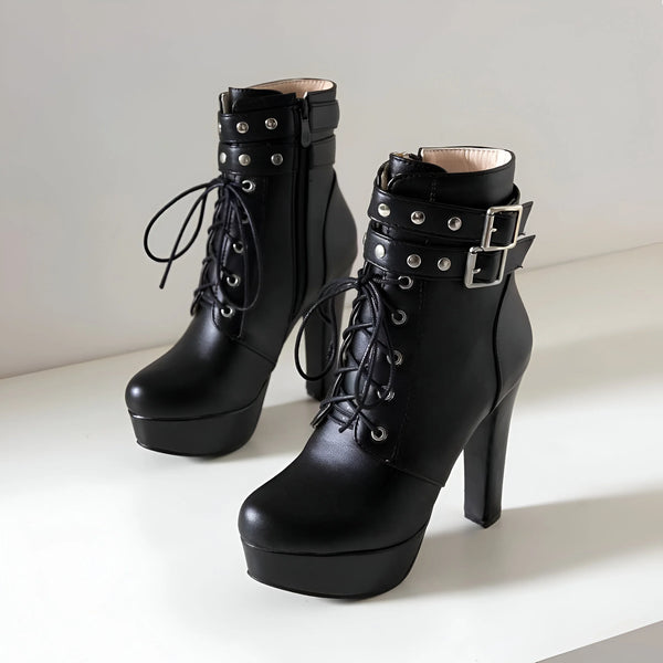 Damen Trendige Schnür- und Schnallen-Stiefeletten