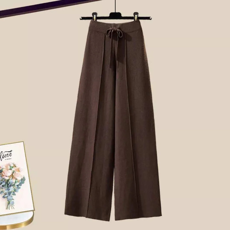 Damen High-Waist Strick Weite-Leg Hose