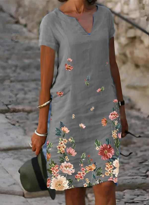 Damen-Maxikleid mit fließender Silhouette und V-Ausschnitt