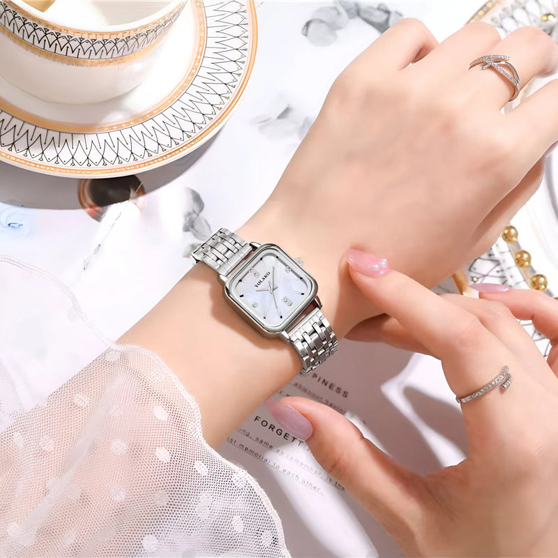 Luxuriöse Damen Quadrat Zifferblatt Quarz Uhr