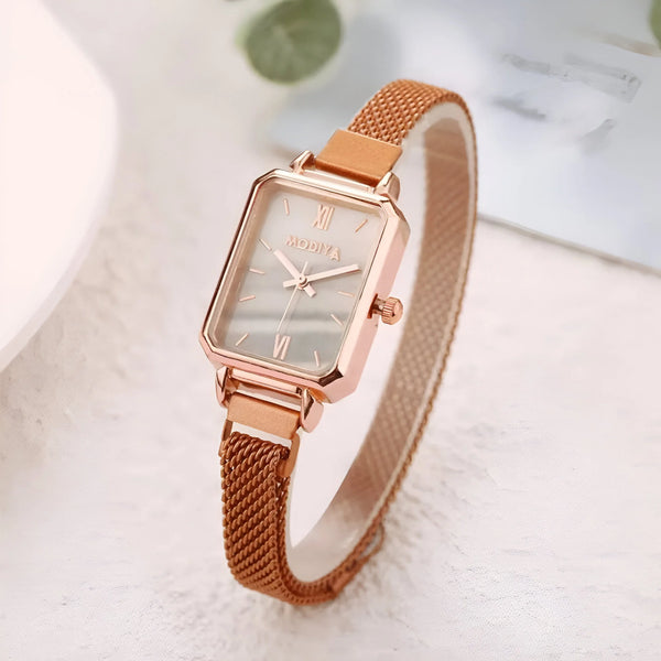 Damen Moderne Quadrat Zifferblatt & Mesh Armband Quarz Uhr