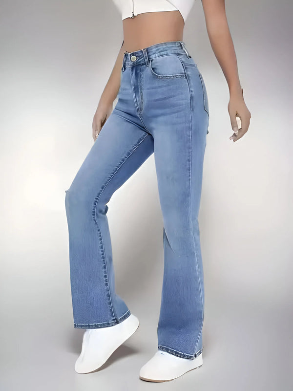 Damen High-Waist Light Wash Denim Jeans