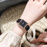 Damen Quadrat Zifferblatt & Lederarmband Uhr