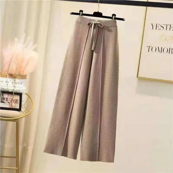 Damen High-Waist Strick Weite-Leg Hose