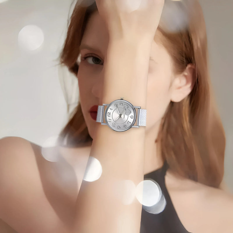 Damen Minimalistische Mesh Armband Quarz Uhr