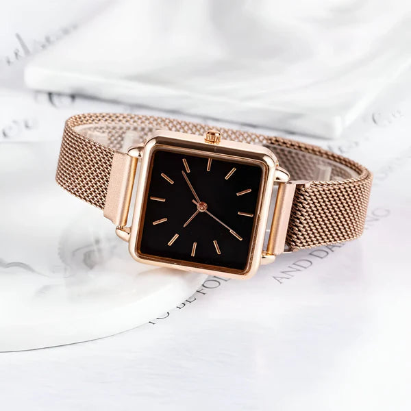 Quadrat Zifferblatt Quarz Mesh Uhr – Minimalistische Edelstahl Uhr