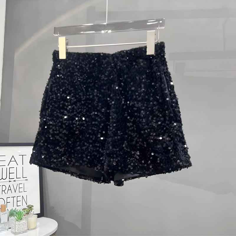 Strahlende Pailletten High-Waist Shorts
