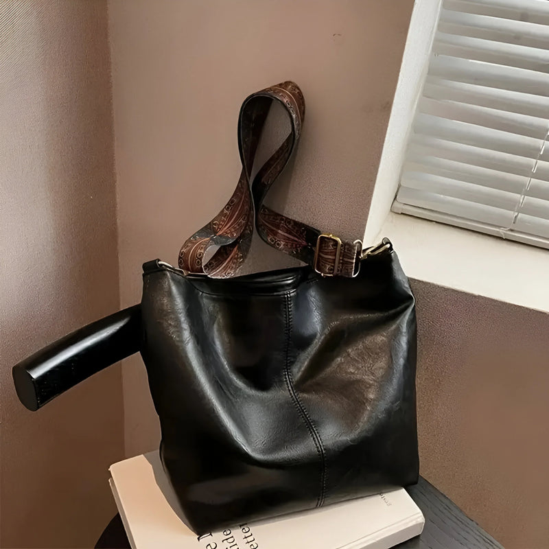 Vintage Leder-Umhängetasche mit breitem Riemen
