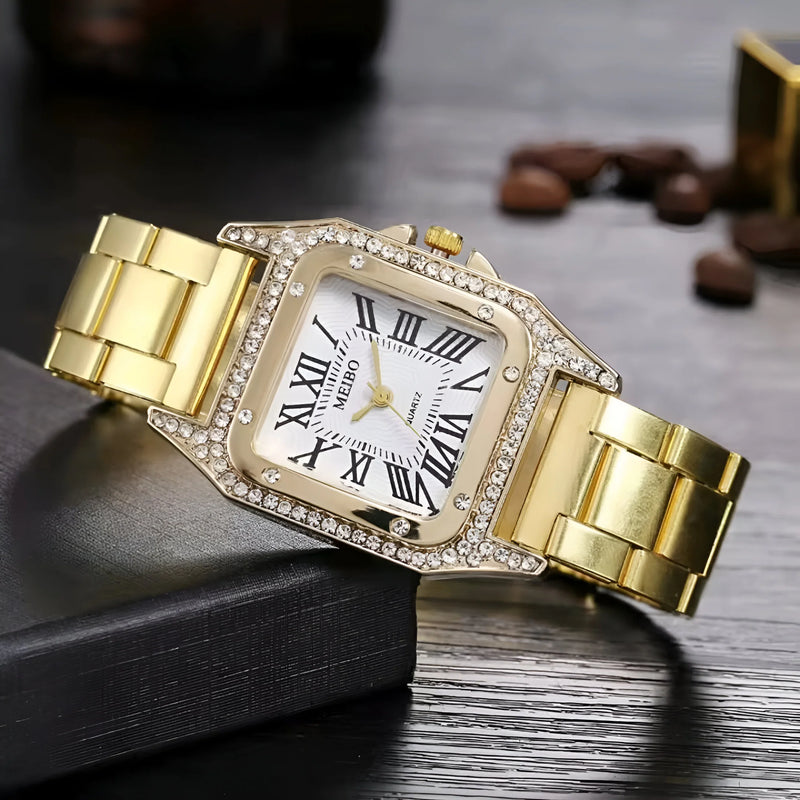 Damen Quadrat & Verstellbares Armband Quarz Uhr