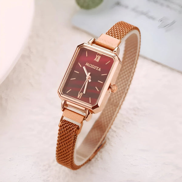 Damen Moderne Quadrat Zifferblatt & Mesh Armband Quarz Uhr