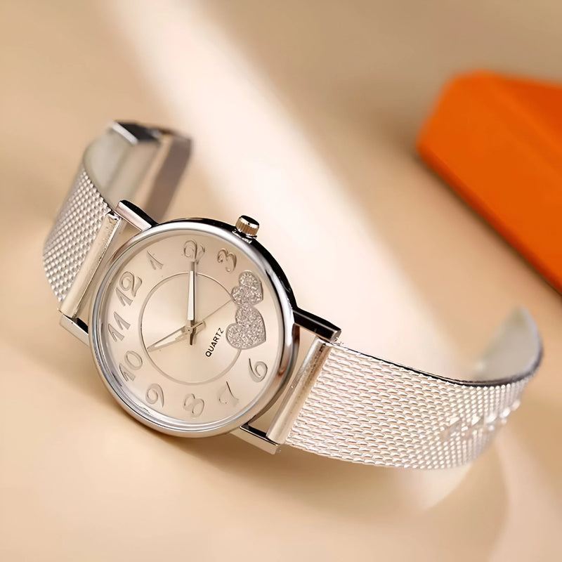 Damen Minimalistische Mesh Armband Quarz Uhr