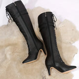 Damen Kniehohe Schnürstiefel mit Seitenreißverschluss