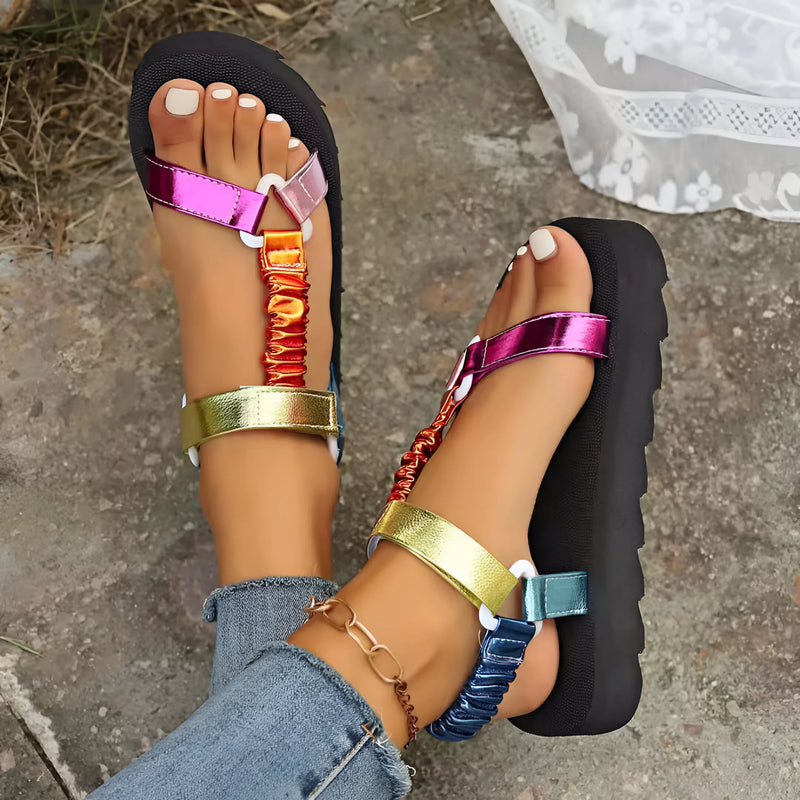 Bunte Flache Sandalen für Damen für den Strand
