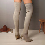 Damen Over-the-Knee Strick-Stiletto-Stiefel