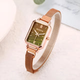 Damen Moderne Quadrat Zifferblatt & Mesh Armband Quarz Uhr