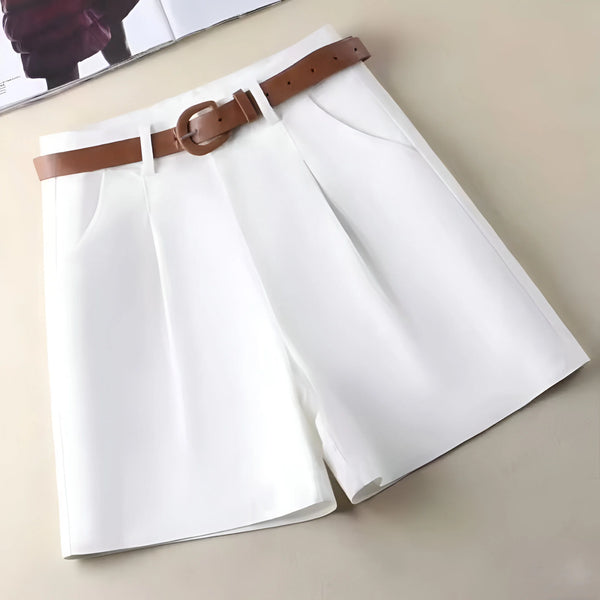 Damen High-Waist Baumwoll-Shorts mit Gürtel