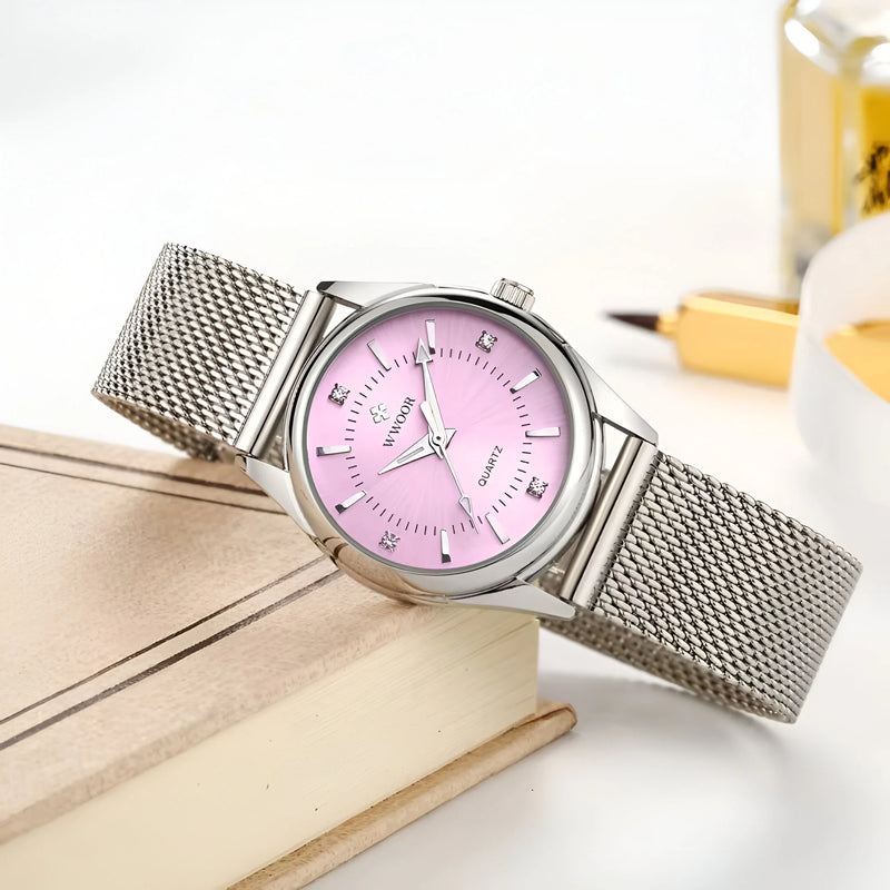 Damen Luxus Gold Mesh Quarz Uhr
