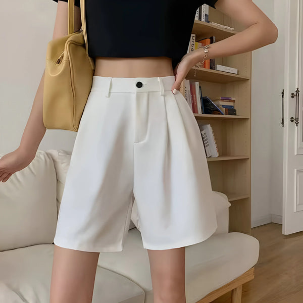 Damen High-Waist Baumwoll-Shorts mit Gürtel