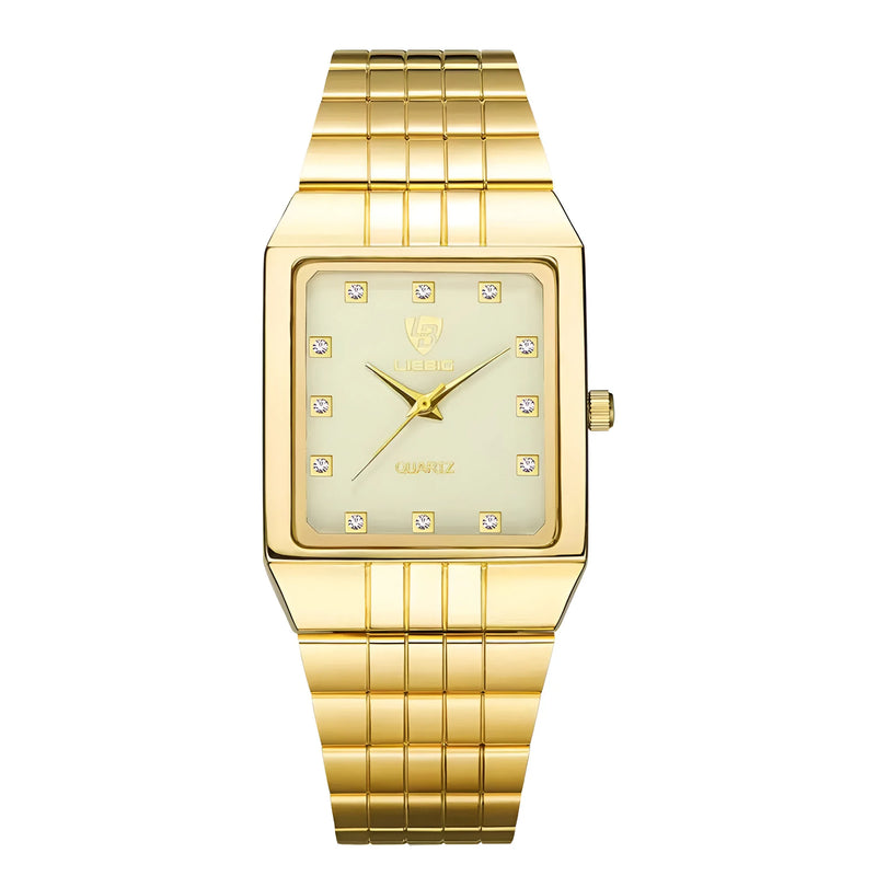 Luxuriöse Quarzuhr in Gold und Weiß
