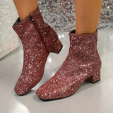 Schimmernde Pailletten Mid-Heel Stiefeletten