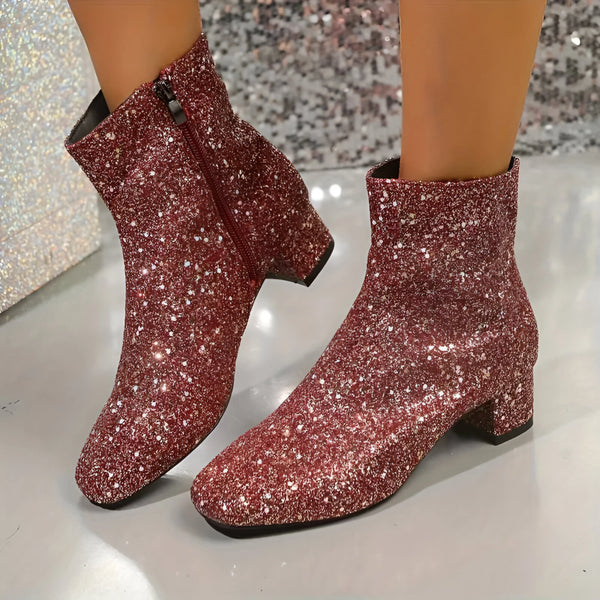 Schimmernde Pailletten Mid-Heel Stiefeletten