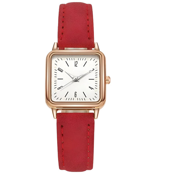 Damen Quadrat Zifferblatt & Lederarmband Uhr