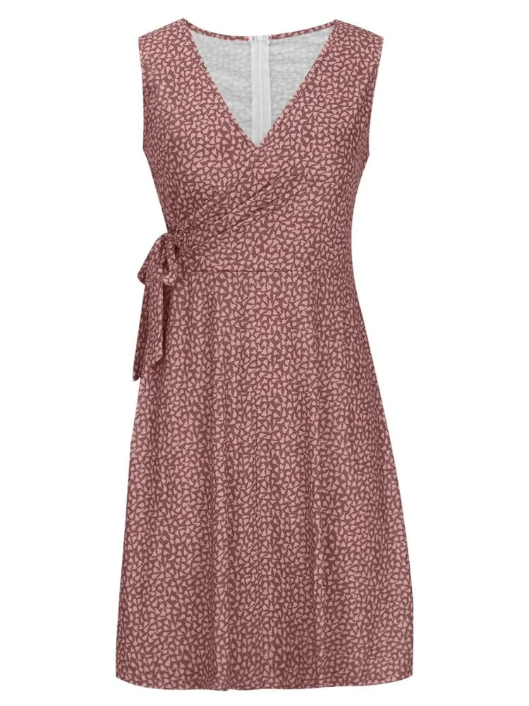 Ärmelloses Damenkleid mit Polka-Dot-Muster und Gürtel