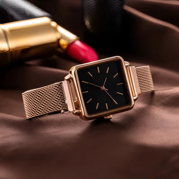 Quadrat Zifferblatt Quarz Mesh Uhr – Minimalistische Edelstahl Uhr