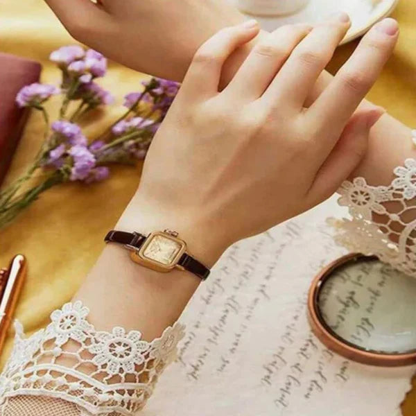Quadrat Zifferblatt Lederarmband Uhr