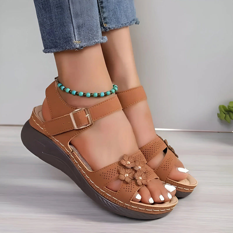 Damen Keil-Sandalen mit Blumenmuster