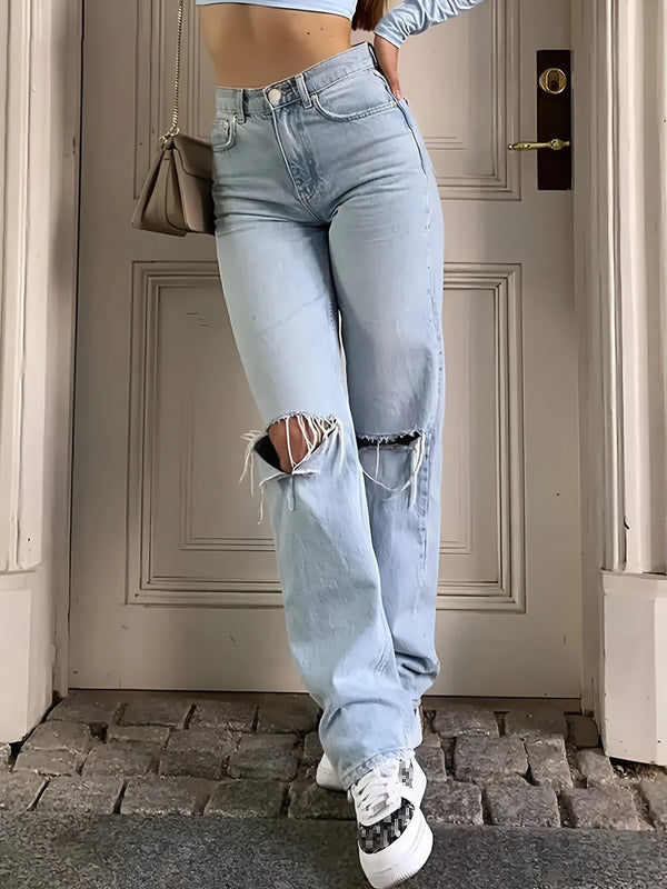 Ripped Straight-Leg Jeans mit entspannter Passform