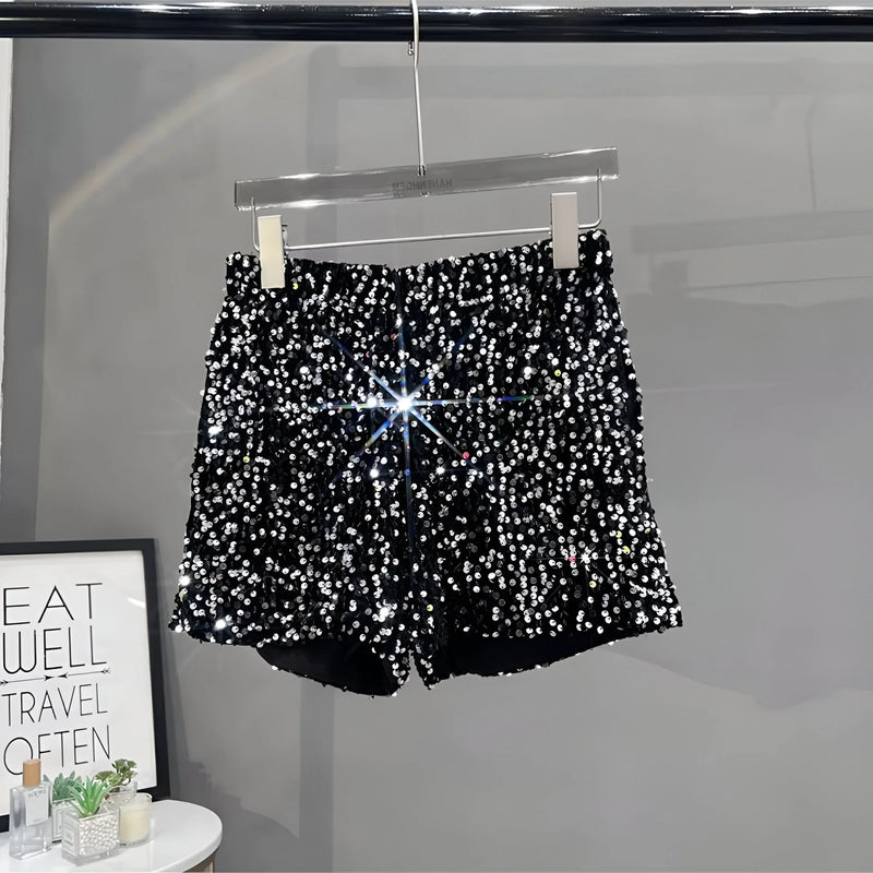 Strahlende Pailletten High-Waist Shorts