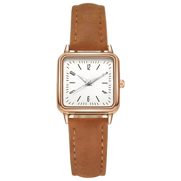 Damen Quadrat Zifferblatt & Lederarmband Uhr