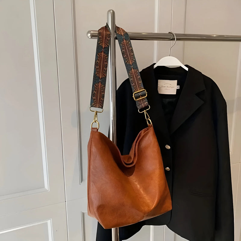 Vintage Leder-Umhängetasche mit breitem Riemen