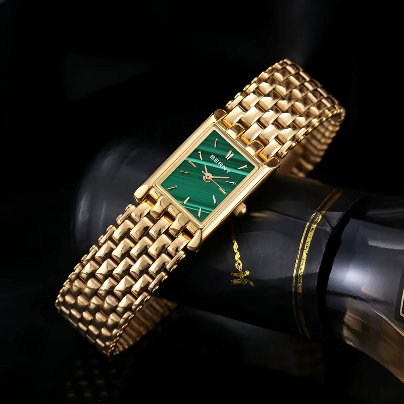 Damen Stylische Quadrat Gold Uhr