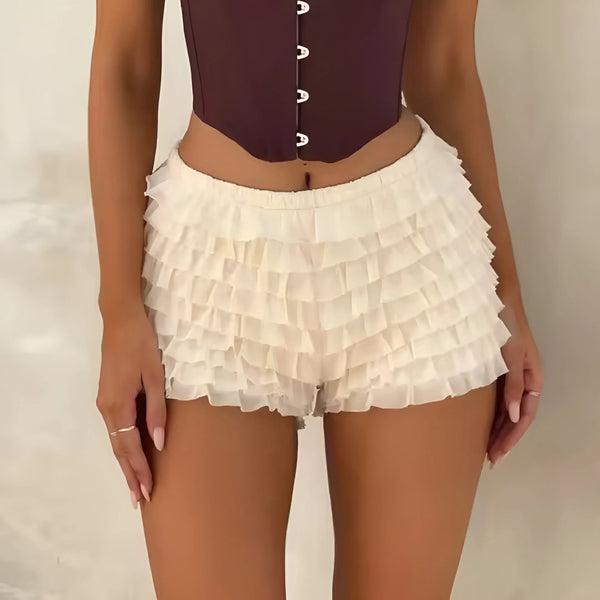 Damen Spitzen-Rüschenschichtung-Shorts