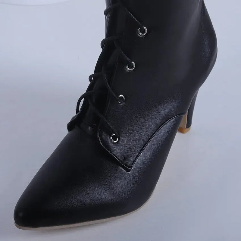 Damen Kniehohe Schnürstiefel mit Seitenreißverschluss