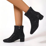 Schimmernde Pailletten Mid-Heel Stiefeletten