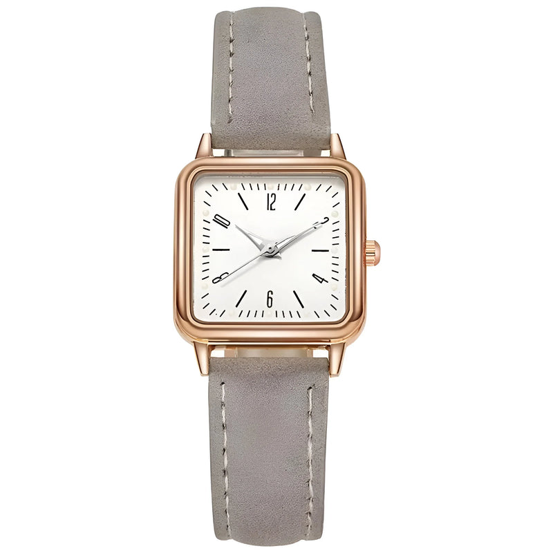 Damen Quadrat Zifferblatt & Lederarmband Uhr