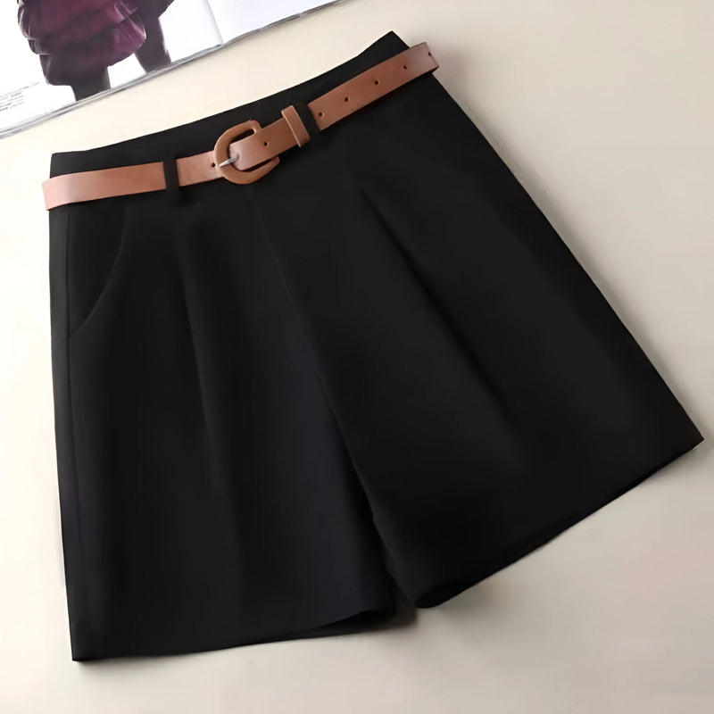 Damen High-Waist Baumwoll-Shorts mit Gürtel