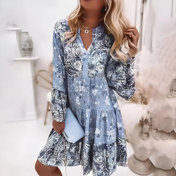 Boho-Kleid mit Blumenmuster, V-Ausschnitt und A-Linien-Silhouette