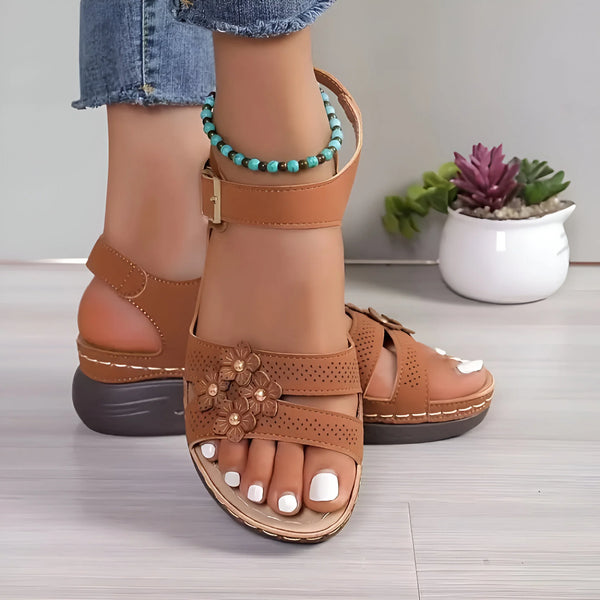 Damen Keil-Sandalen mit Blumenmuster