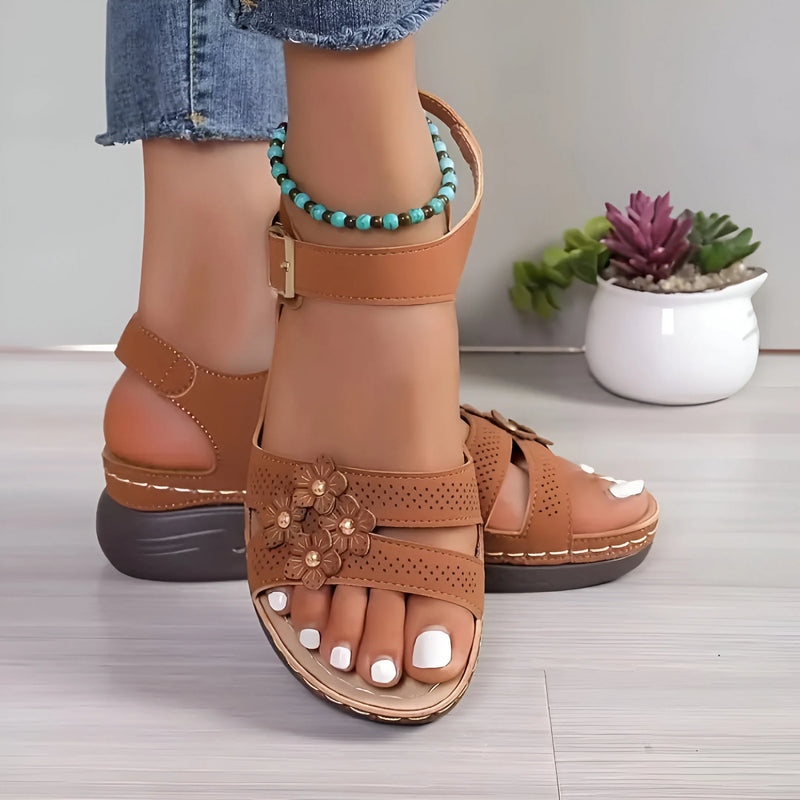 Damen Keil-Sandalen mit Blumenmuster