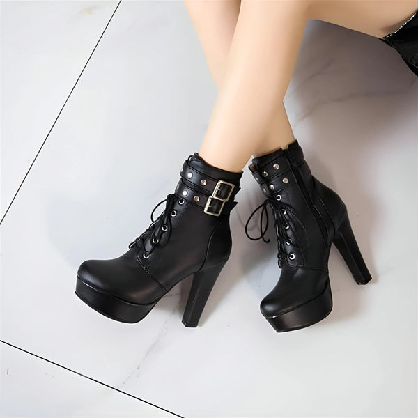 Damen Trendige Schnür- und Schnallen-Stiefeletten