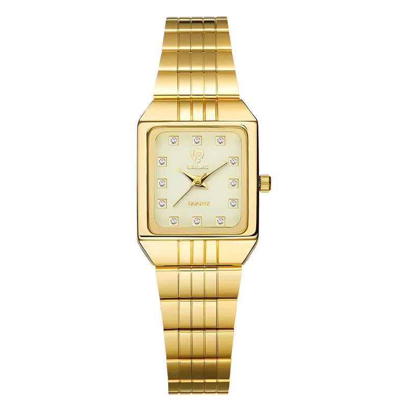 Luxuriöse Quarzuhr in Gold und Weiß